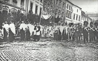 Průvod v Olomouci na Boží Tělo 1889